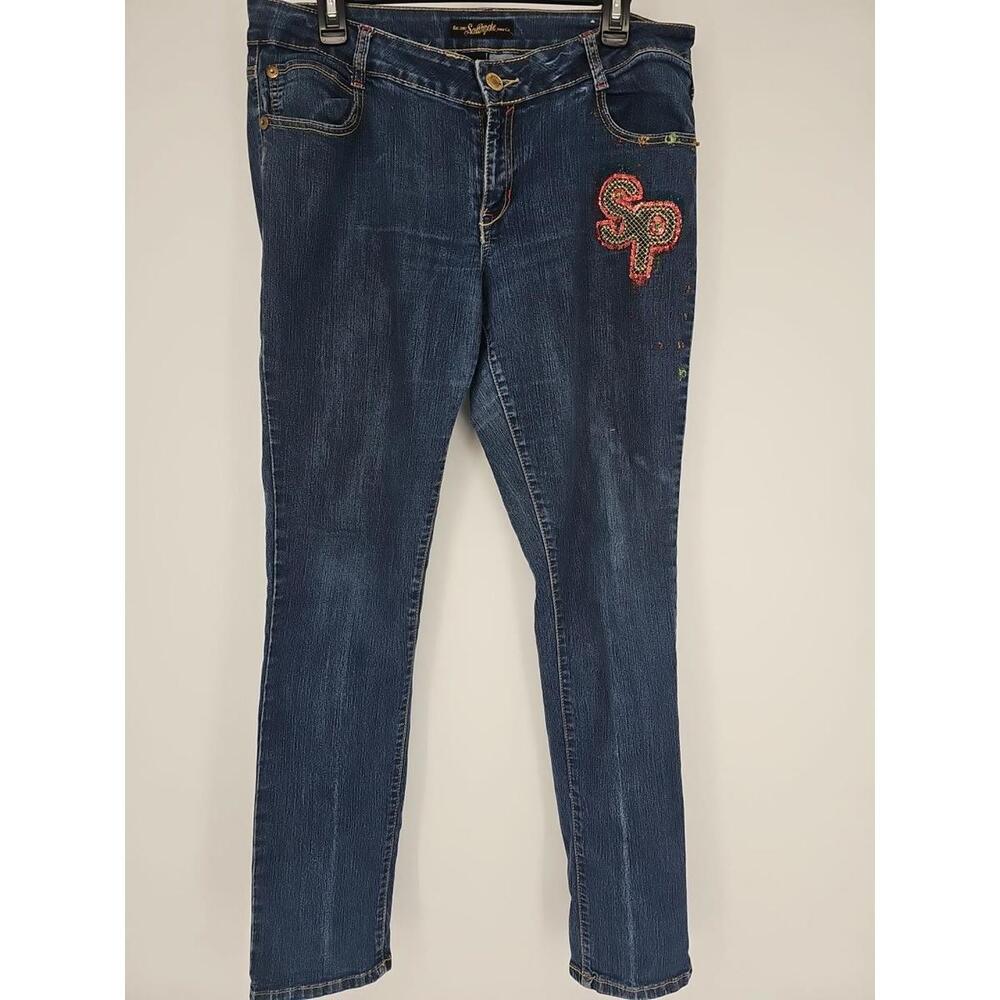 Southpole Jeans Size 15 Gold Embroidered Logo Boot Cut Flare Faded Denim